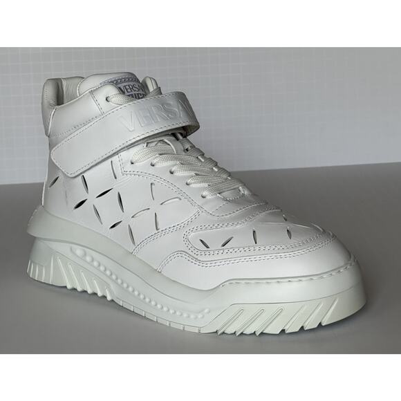 Versace Men\'s Laserata Leather Sneakers White 12.5 US (45.5) 1008964 NWT $1175 main image 4